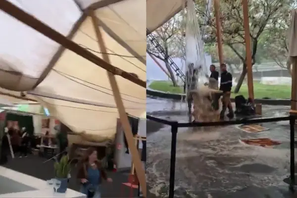 La lluvia generó estragos en feria del Parque Bicentenario ,red X