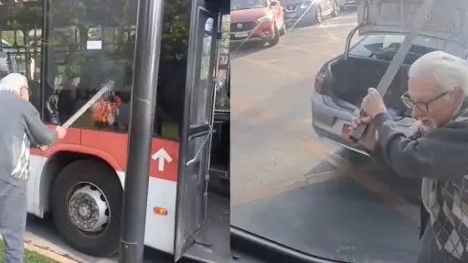 Taxista adulto mayor dio fierrazos a bus de línea Red