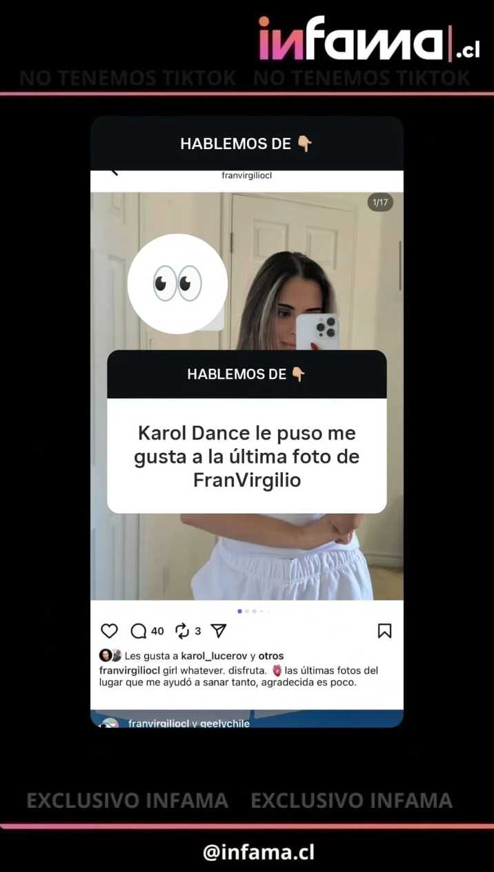 El like de Karol Lucero a Fran Virgilio  - Captura | Infama