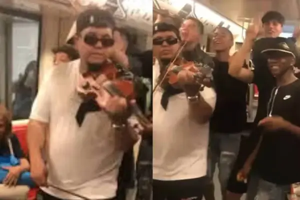 Repudio por ''show musical'' de extranjeros en pleno vagón del Metro de Santiago ,Captura | X