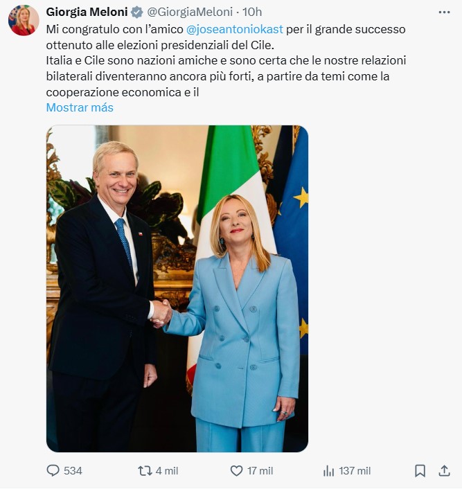 Publicación de X de Meloni - Cuenta X de Meloni