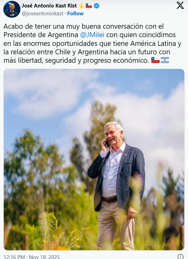 Publicación de Kast en X - Cuenta X de Kast