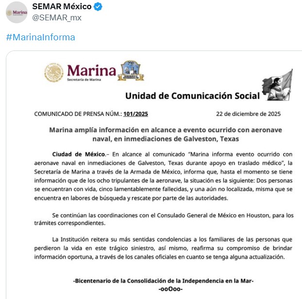 Mensaje de la Marina de México - Cuenta X
