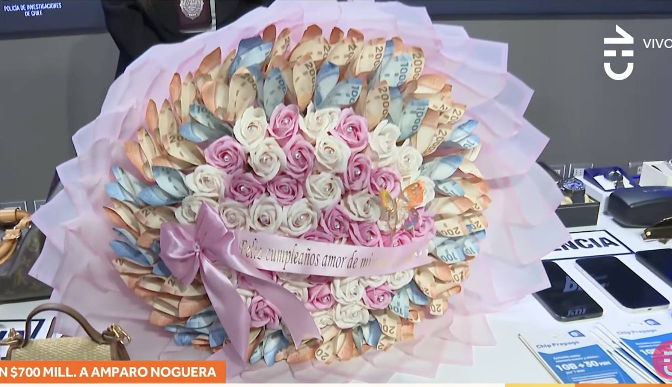 Este ramo hecho de billetes llamó la atención - Captura de Chilevisión