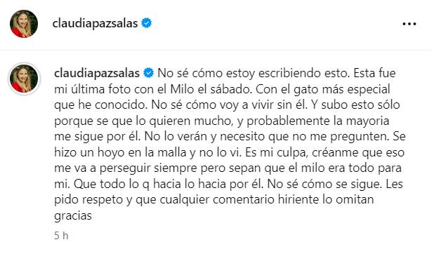 Mensaje de Claudia Salas - Captura de pantalla