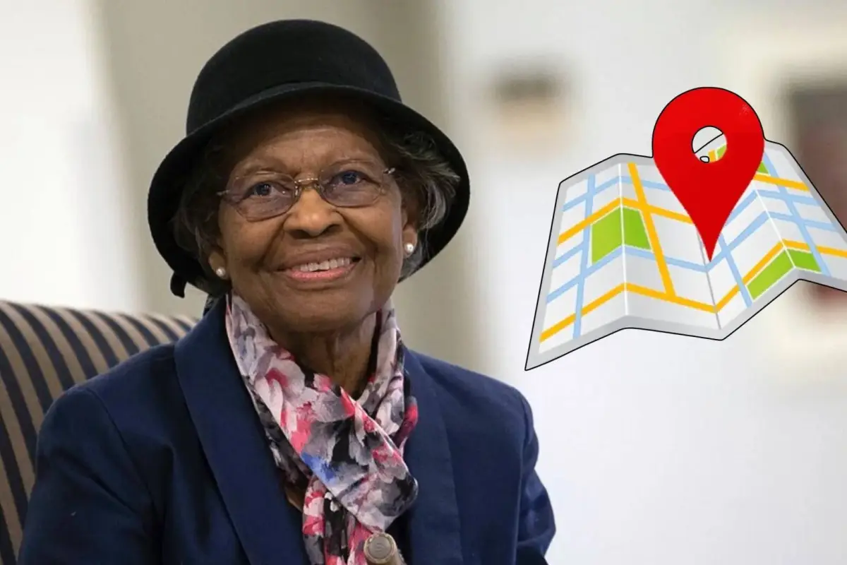 Gladys West junto con ícono de un GPS, Wikipedia