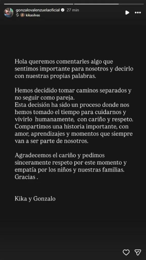 Kika Silva y Gonzalo Valenzuela anuncian el fin de su matrimonio - Kika Silva | Instagram