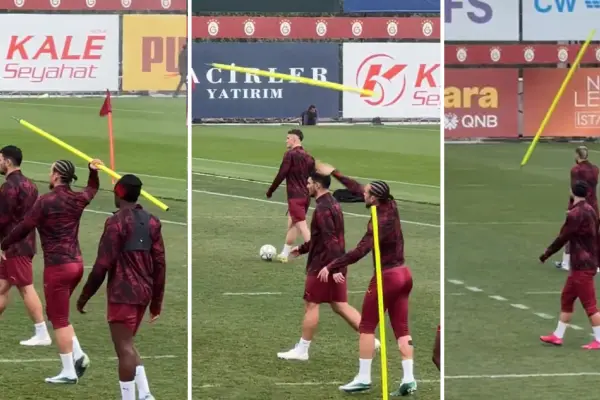 Futbolista lanza bastón sobre la cabeza de su compañero ,Captura de pantalla | Video