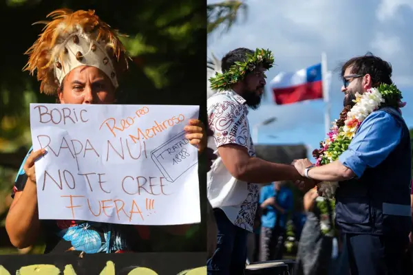 El Presidente Boric llegó en medio de manifestaciones a la isla ,red X