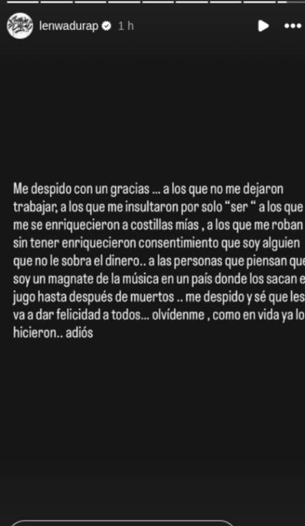 El enigmático mensaje de Lenwa Dura  - Lenwa Dura | Instagram