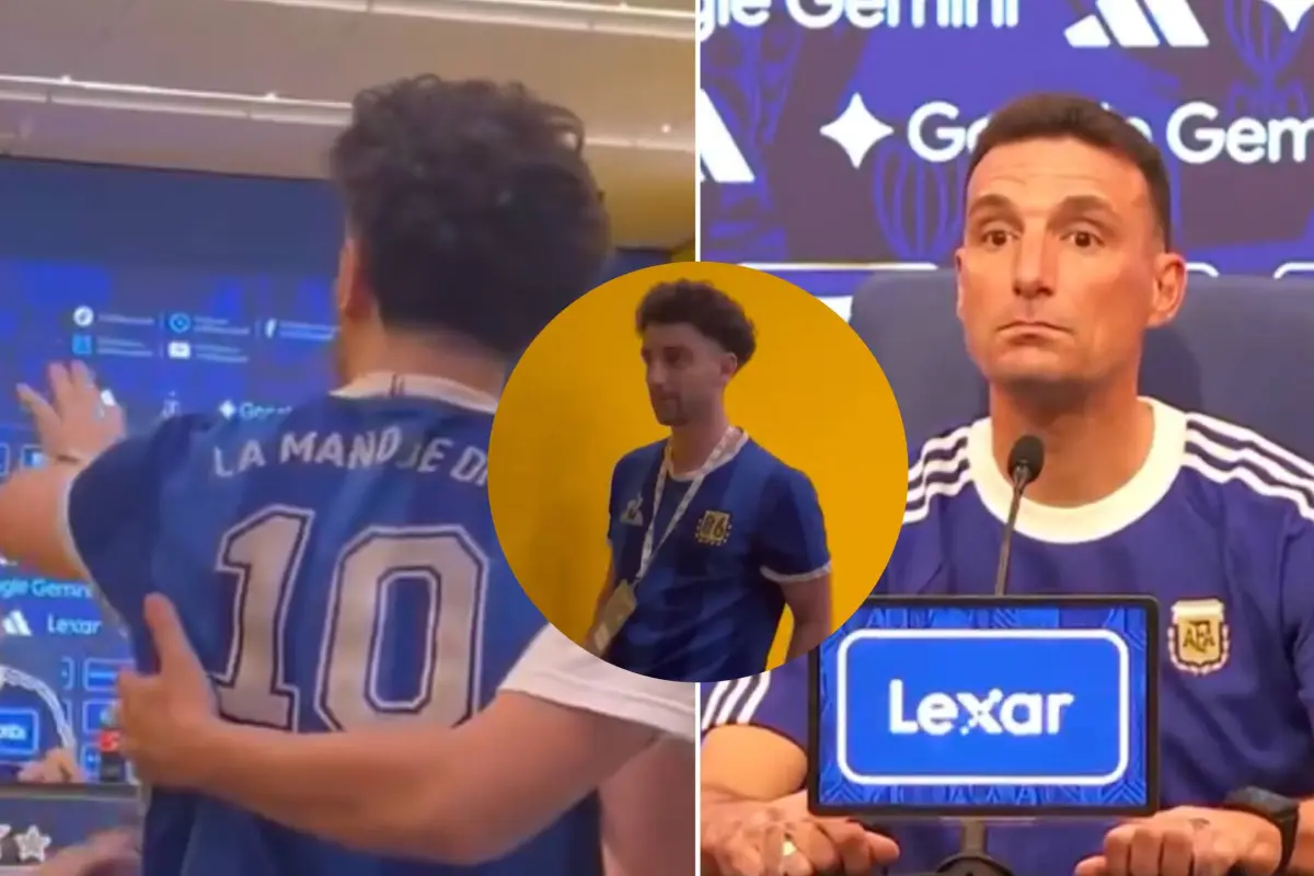 Scaloni escuchando a hincha enojado, Montaje LH