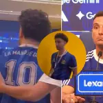 Scaloni escuchando a hincha enojado, Montaje LH