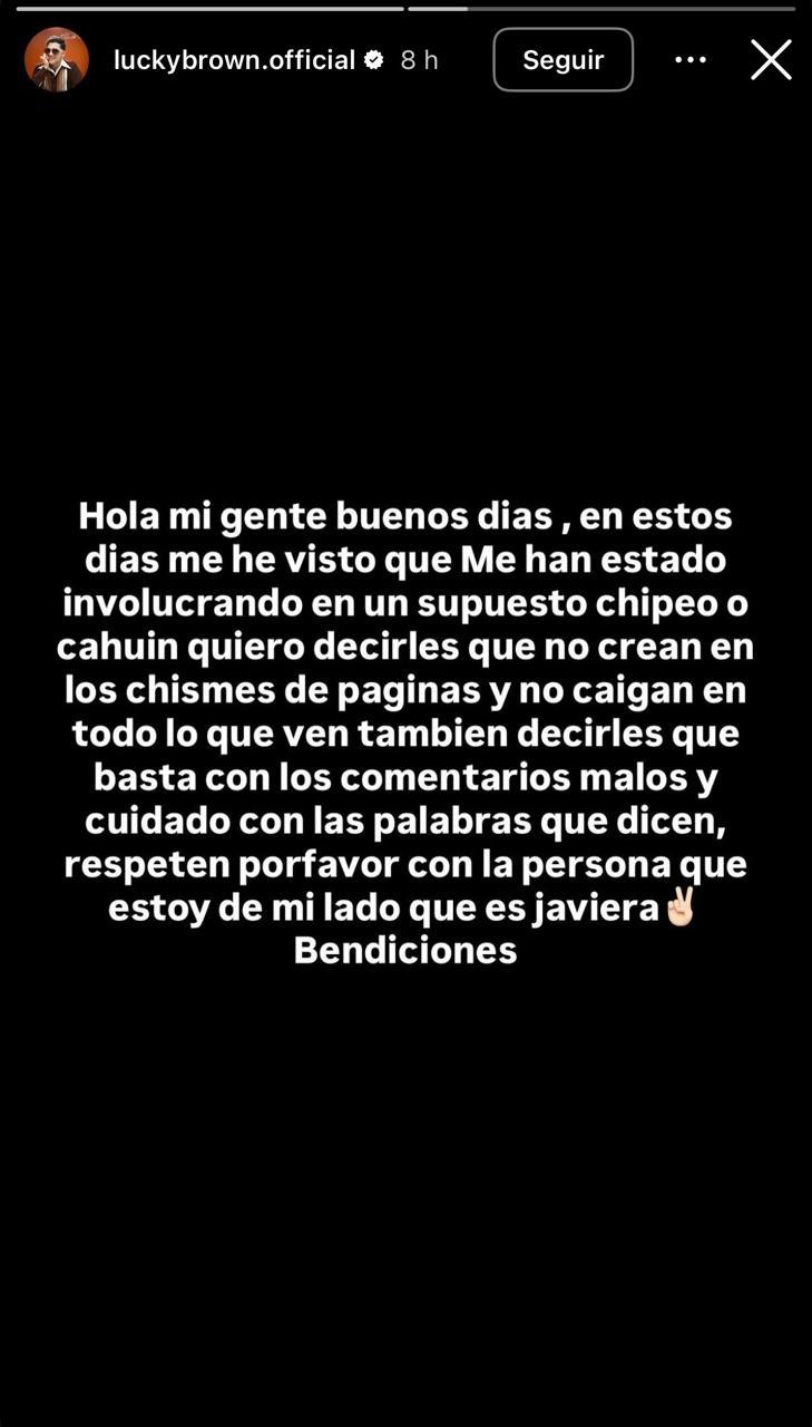 Aclaración de Lucky Brown por rumores de romance con Skarleth Labra - Lucky Brown | Instagram