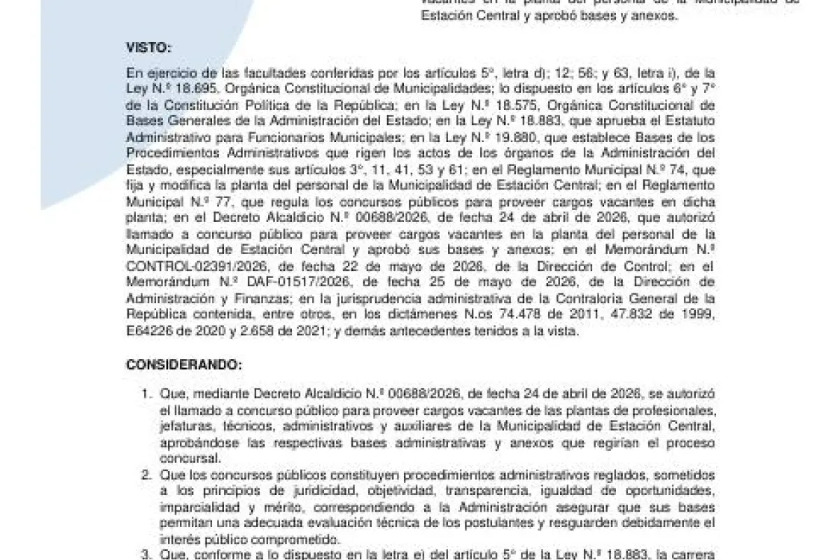 DECRETO ALCALDICIO ESTACIÓN CENTRAL, ESTACIÓN CENTRAL
