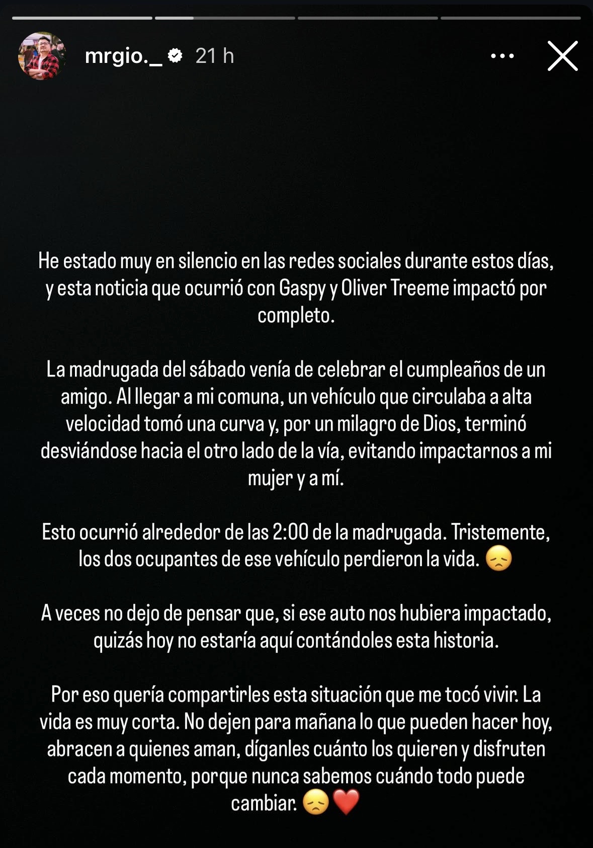Historia de Mr Gio en Instagram - Captura de pantalla