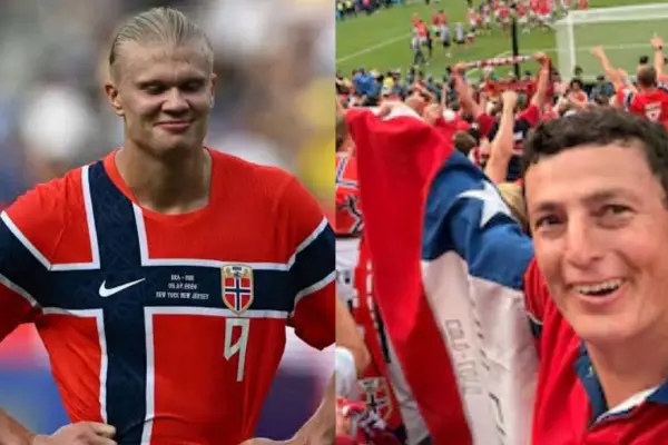 Chileno celebrando con los hinchas de Noruega ,Redes sociales | X