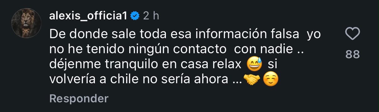 Comentario de Alexis Sánchez - Captura de pantalla