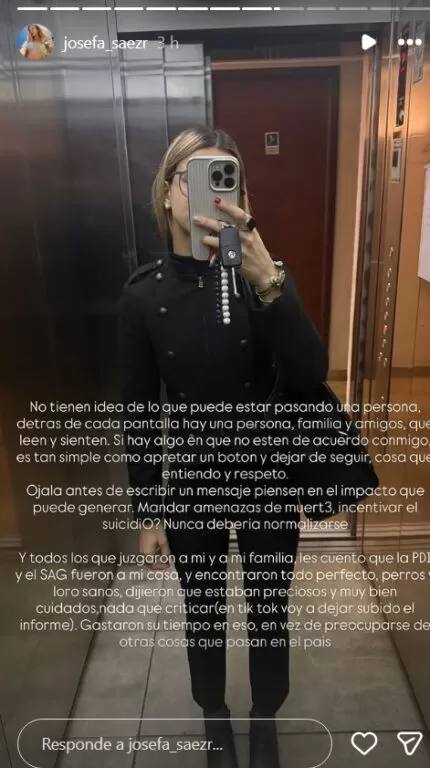 Josefa Sáez expone amenazas de muerte en su contra - Josefa Sáez | Instagram