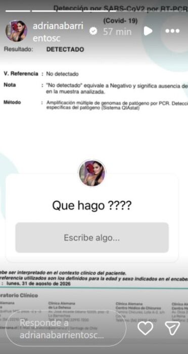 Adriana Barrientos dio positivo a Covid-19 - Adriana Barrientos | Instagram
