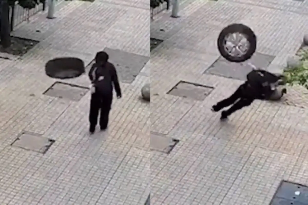 Momento en el que el joven es impactado por el neumático, Captura de pantalla